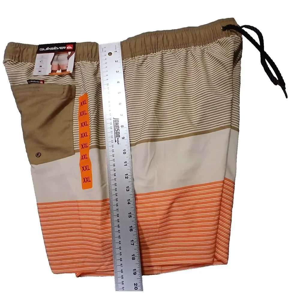 Quicksilver Board Shorts Mens XXL Orange Tan‎ Stretch Surf Swim Trunks 7
